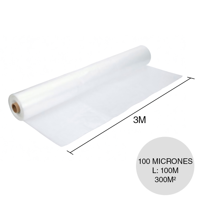 Film impermeabilizante polietileno cristal 100 micrones transparente 3m x 100m rollo x 300m²