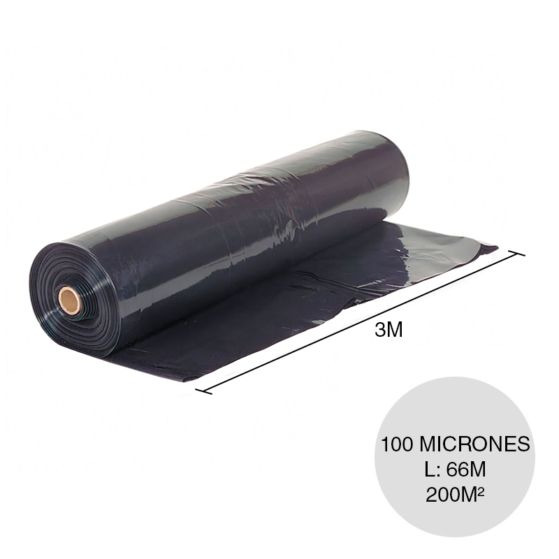 Film impermeabilizante polietileno baja densidad 100 micrones negro 3m x 66m rollo x 200m²