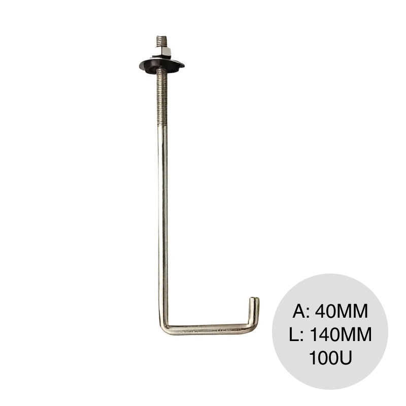 Gancho L p/techos hierro zincado 15mm x 40mm x 140mm bolsa x 100u
