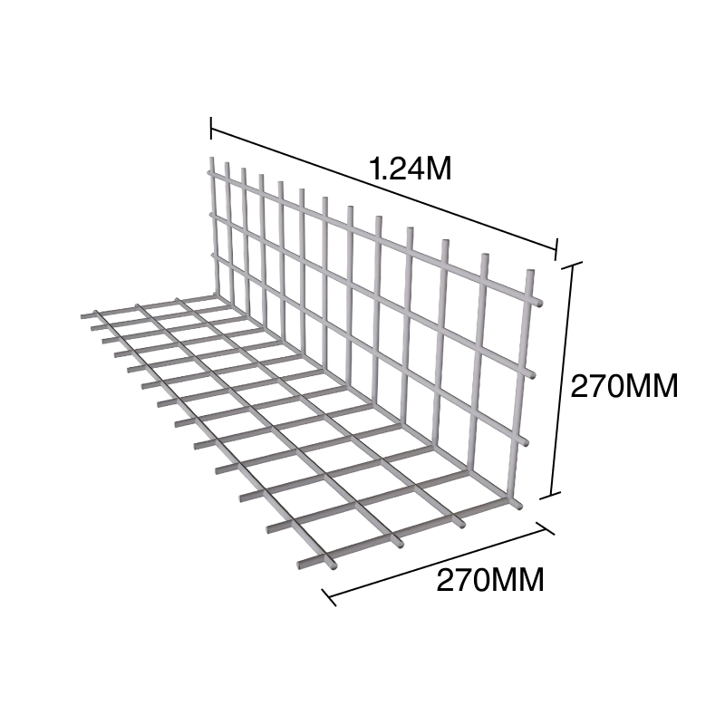 Malla refuerzo angular ø 2.5mm cuadricula 75mm x 112.5mm medidas 270mm x 270mm x 1.24m