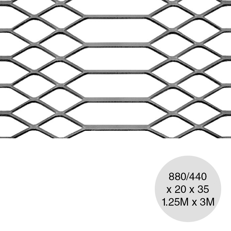 Metal desplegado pesado 880/440 x 20 x 35 x 5kg/m² hoja 1.25m x 3m
