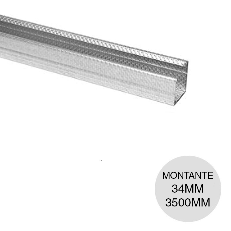 Perfil construccion seco montante 34 / 35 galvanizado moleteado 0.52mm x 34mm x 3500mm