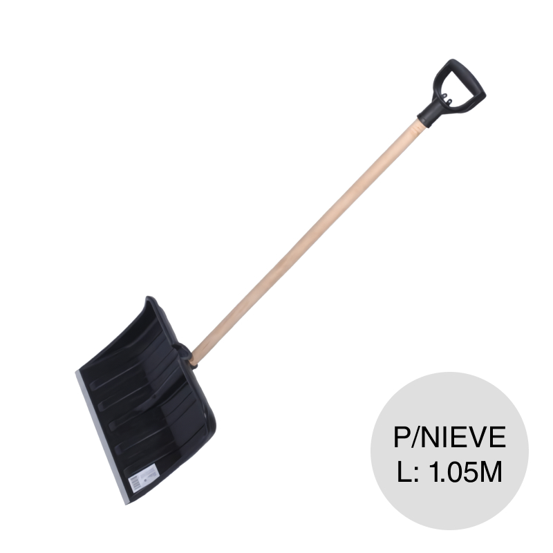 Pala plastica p/nieve cabo madera 320mm x 450mm x 1.05m