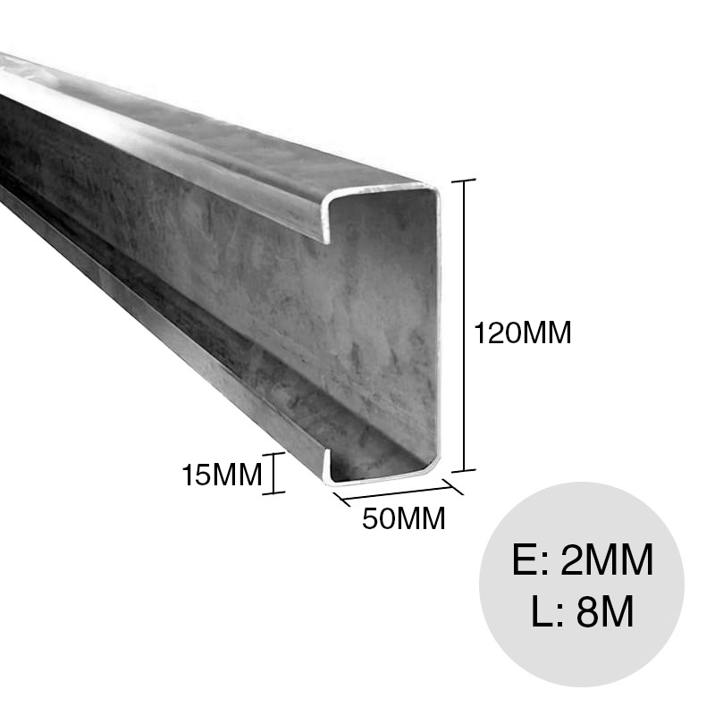 Perfil C acero galvanizado pestaña 15mm estructuras metalicas 120mm x 50mm x 8m x 2mm