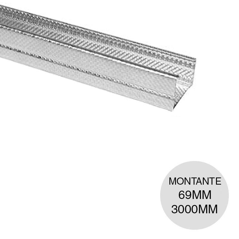 Perfil construccion seco montante 69 / 70 galvanizado moleteado 0.52mm x 69mm x 3000mm