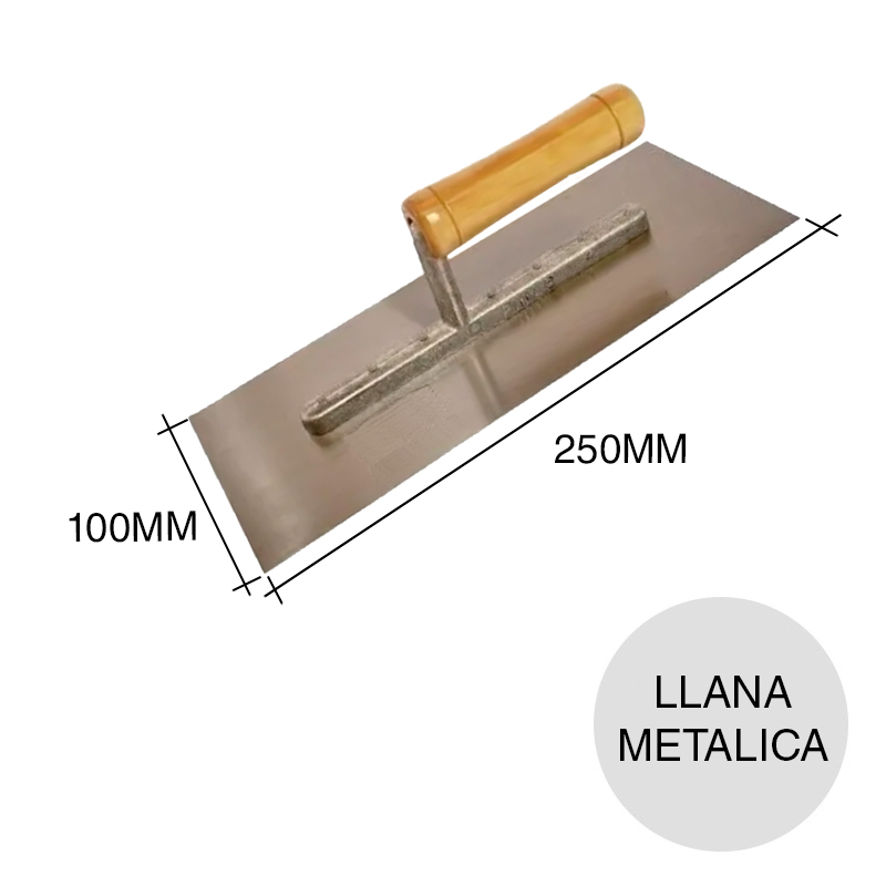 Llana yesero metalica mango madera 100mm x 250mm