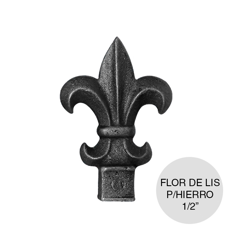 Punta flor de lis base cuadrada p/hierro 1/2" fundicion 60mm x 110mm