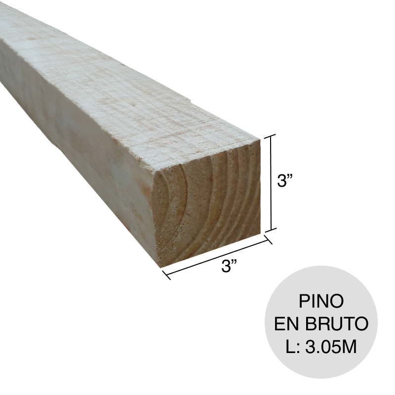 Puntal pino en bruto 3" x 3" x 3.05m