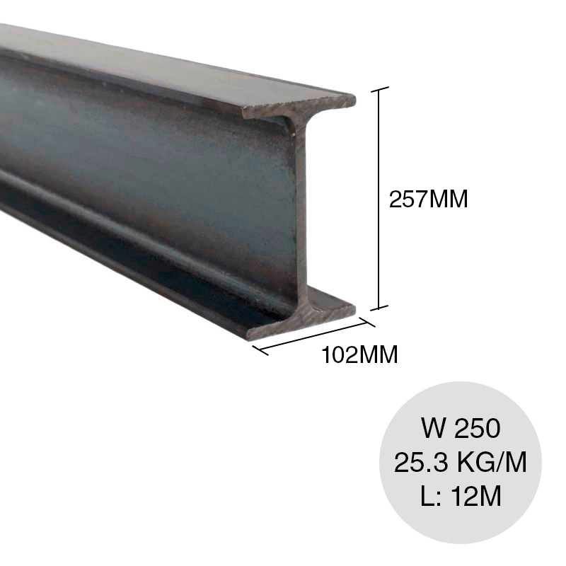 Perfil W 250 25.3kg/m estructural tipo I acero laminado en caliente 102mm x 257mm x 12m