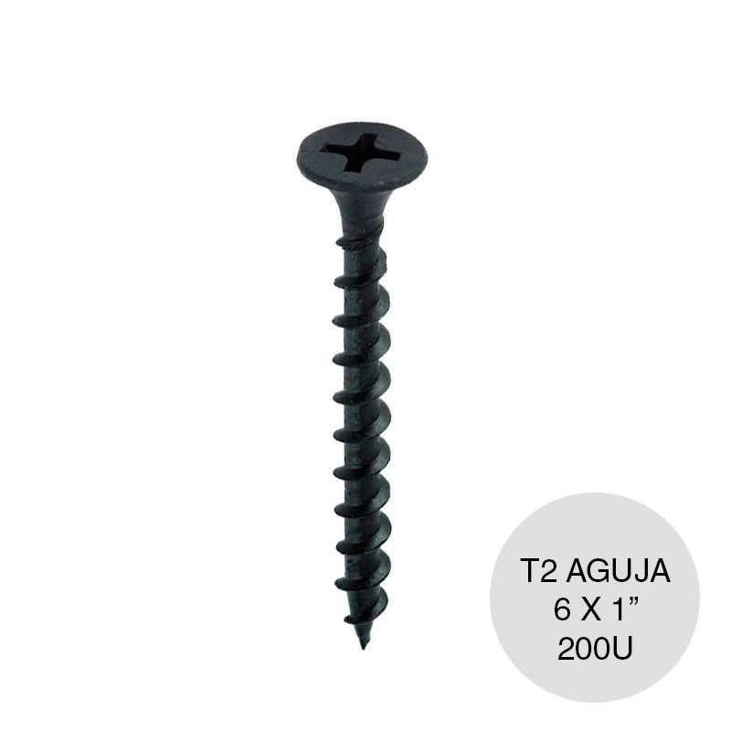 Tornillo autoperforante T2 punta aguja 6 x 1" caja x 200u