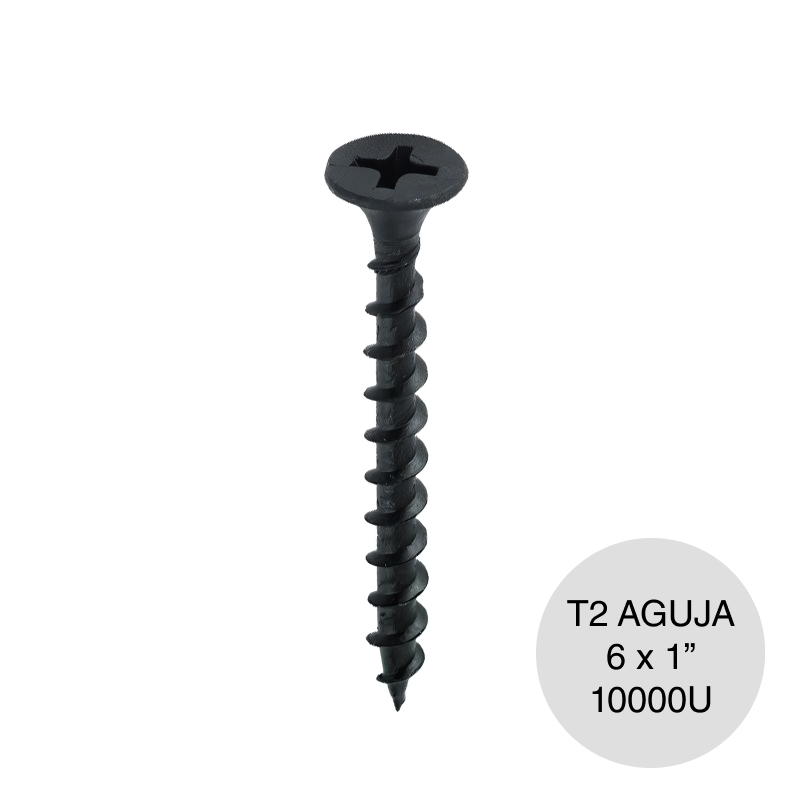 Tornillo autoperforante T2 punta aguja 6 x 1" caja x 10000u