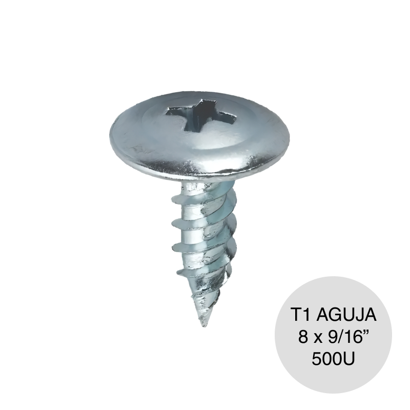 Tornillo autoperforante T1 punta aguja 8 x 9/16" bolsa x 500u
