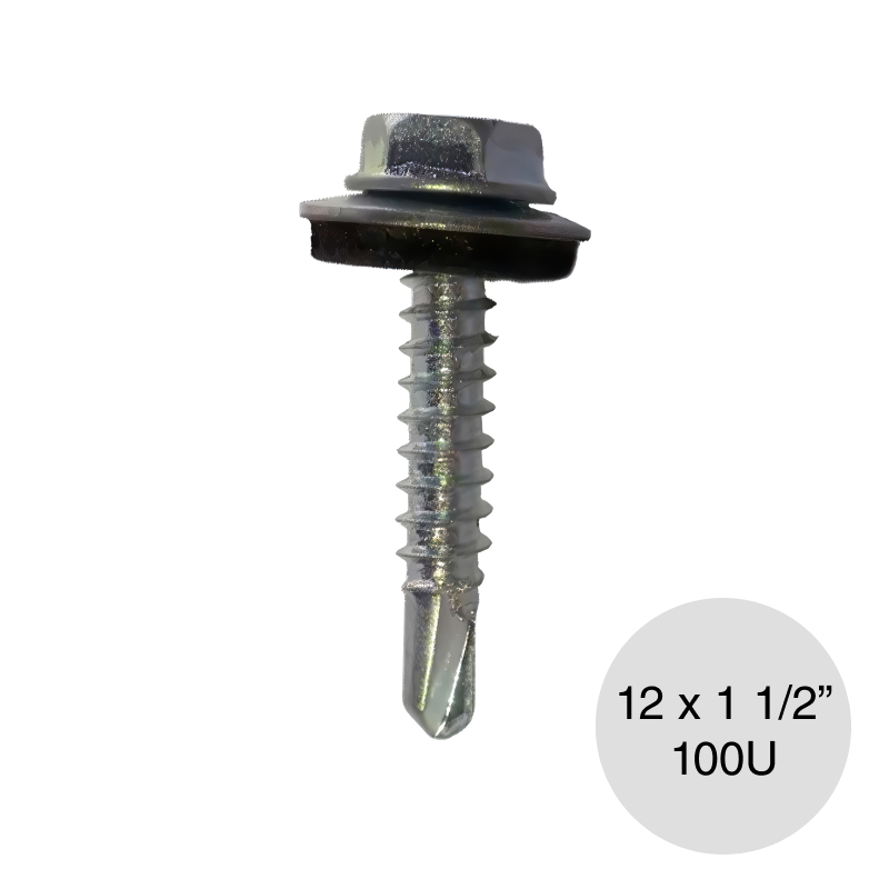 Tornillo autoperforante hexagonal punta mecha 12 x 1 1/2" gris bolsa x 100u