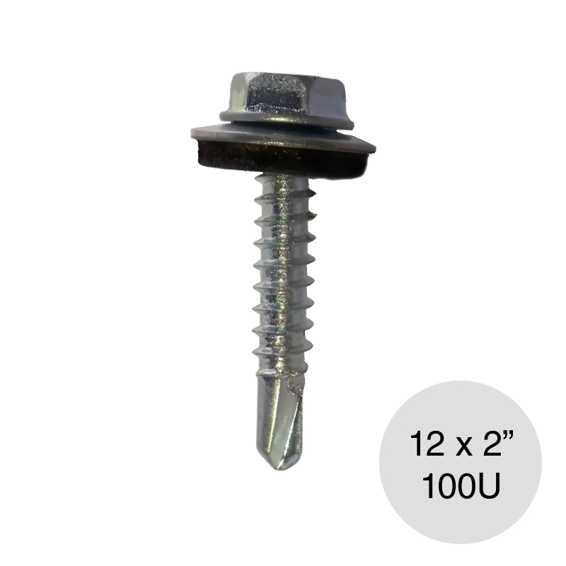 Tornillo autoperforante hexagonal punta mecha 12 x 2" gris bolsa x 100u