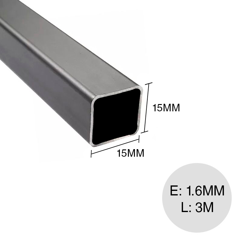 Caño cuadrado estructural acero laminado en frio 1.6mm tubo 15mm x 15mm x 3m
