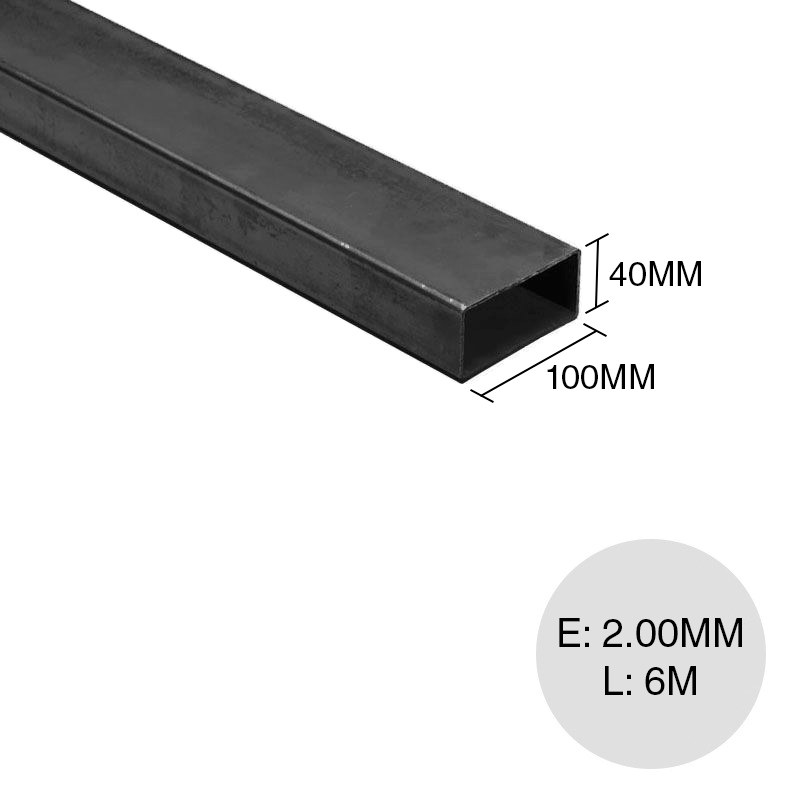 Caño rectangular estructural acero 2.00mm tubo 40mm x 100mm x 6m