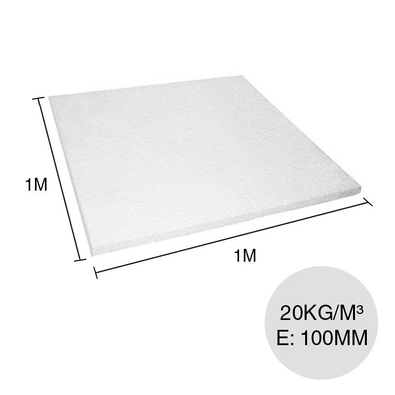 Placa aislante termico acustico EPS densidad 20kg/m³ 100mm x 1m x 1m