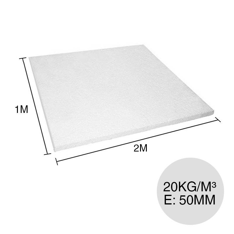 Placa aislante termico acustico EPS densidad 20kg/m³ 50mm x 1m x 2m