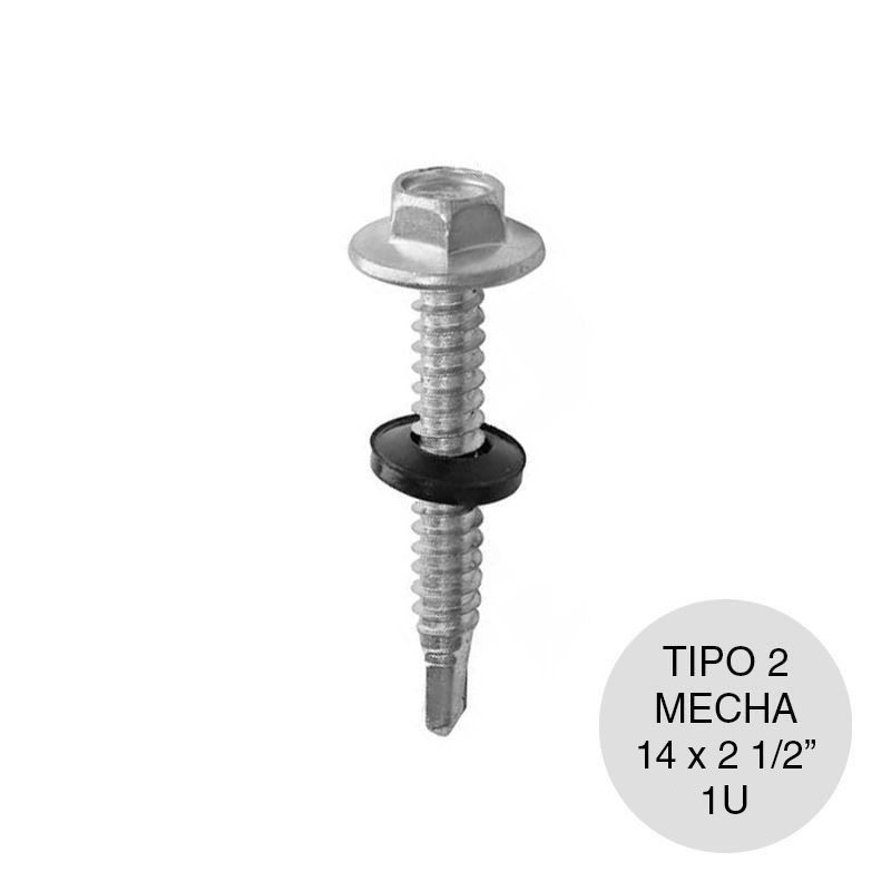 Tornillo autoperforante Tipo 2 c/arandela punta mecha hexagonal 14 x 2 1/2"