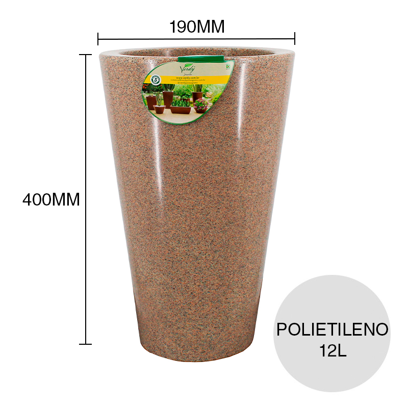 Maceta conica 12l Joinville polietileno simil piedra granito ø 190mm x 400mm
