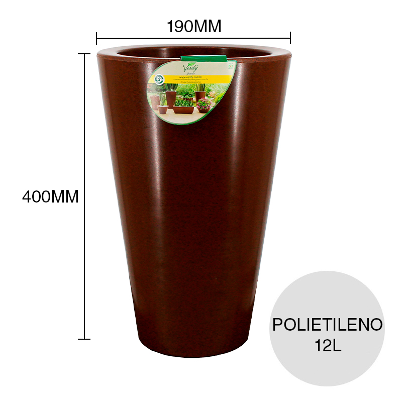 Maceta conica 12l Joinville polietileno simil piedra marron ø 190mm x 400mm