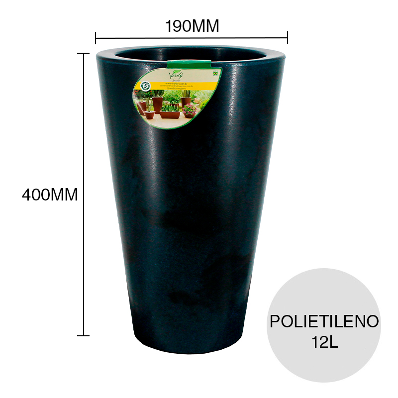 Maceta conica 12l Joinville polietileno simil marmol negro ø 190mm x 400mm