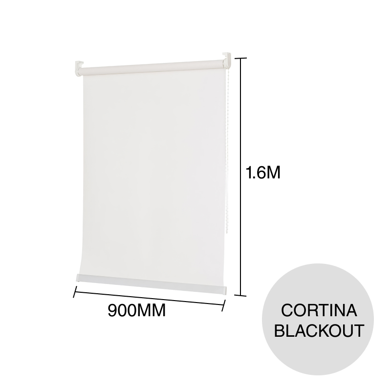 Cortina blackout PVC sistema roller blanco 900mm x 1.6m
