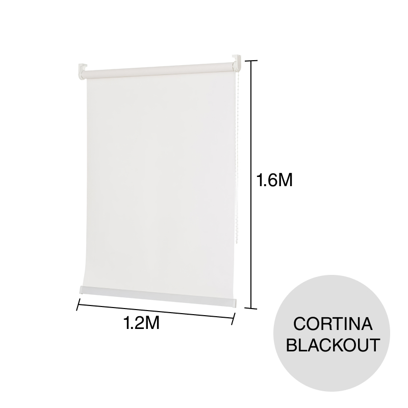 Cortina blackout PVC sistema roller blanco 1.2m x 1.6m