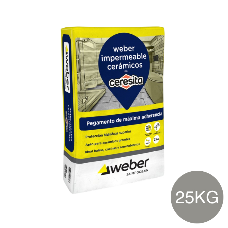 Pegamento impermeable ceramicos c/ceresita interior gris bolsa x 25kg