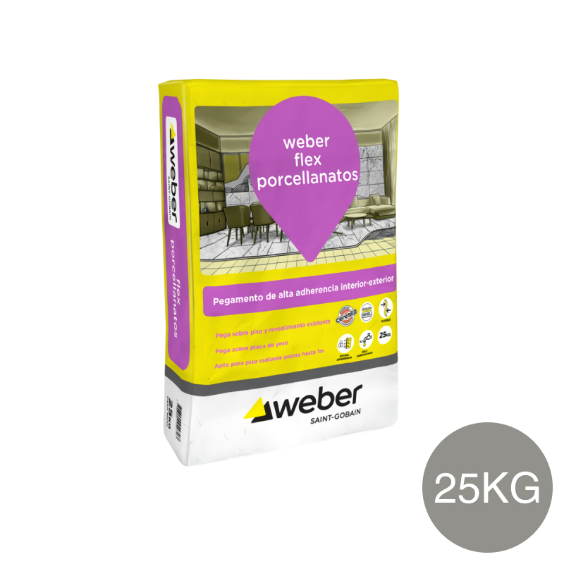 Pegamento flexible Weber Flex Porcellanato exterior interior gris bolsa x 25kg