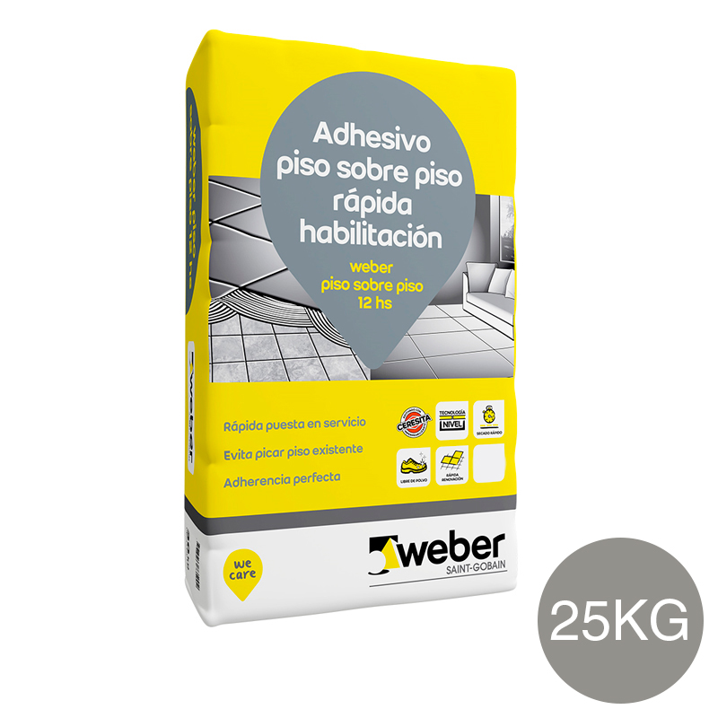 Pegamento impermeable Piso sobre Piso 12hs frague rapido gris bolsa x 25kg