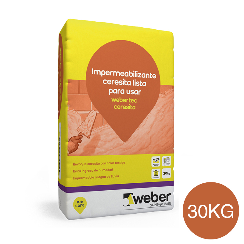 Revoque impermeabilizante Webertec ceresita listo p/usar rojo bolsa x 30kg