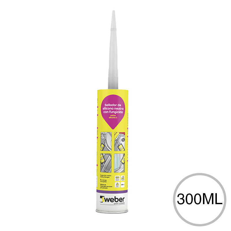 Sellador Weber Silicona C neutra fungicida exterior interior blanco cartucho x 300ml