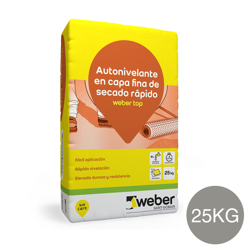 Mortero autonivelante en capa fina Weber Top secado rapido gris bolsa x 25kg