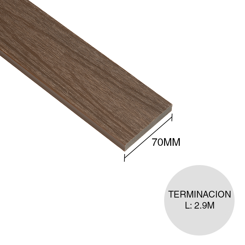 Perfil terminacion deck WPC co-extruido pecan 12mm x 70mm x 2.9m